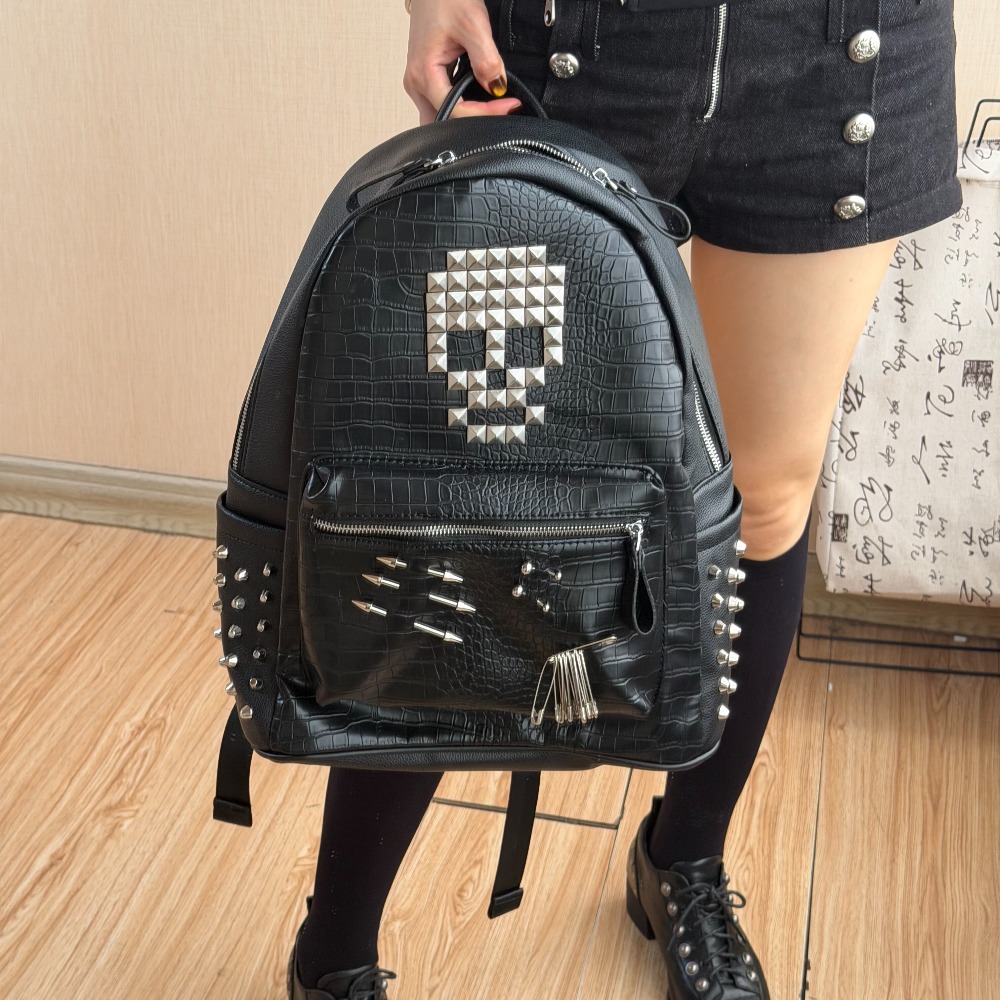 Laptop Accessories Women - Original Schwarzer Rucksack mit Krokodilmuster und
