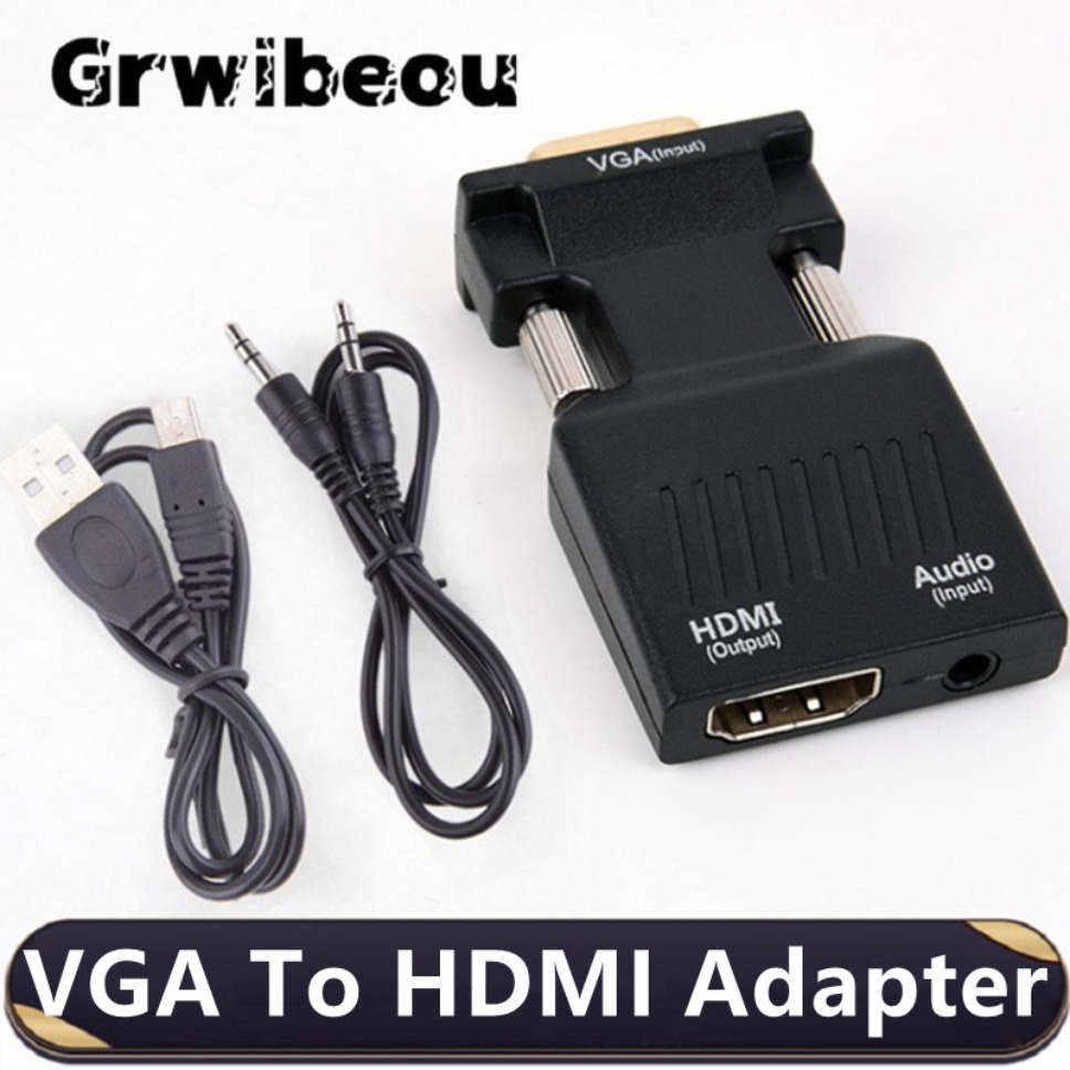 Hdmi Vga Adapter - 1080P VGA-zu-HDMI-Konverter mit 3,5-mm-Audiokabel, VGA-Stecker auf